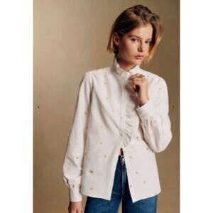 Sezane Chlo Shirt Gold Heart Embroidery size 34 US 2